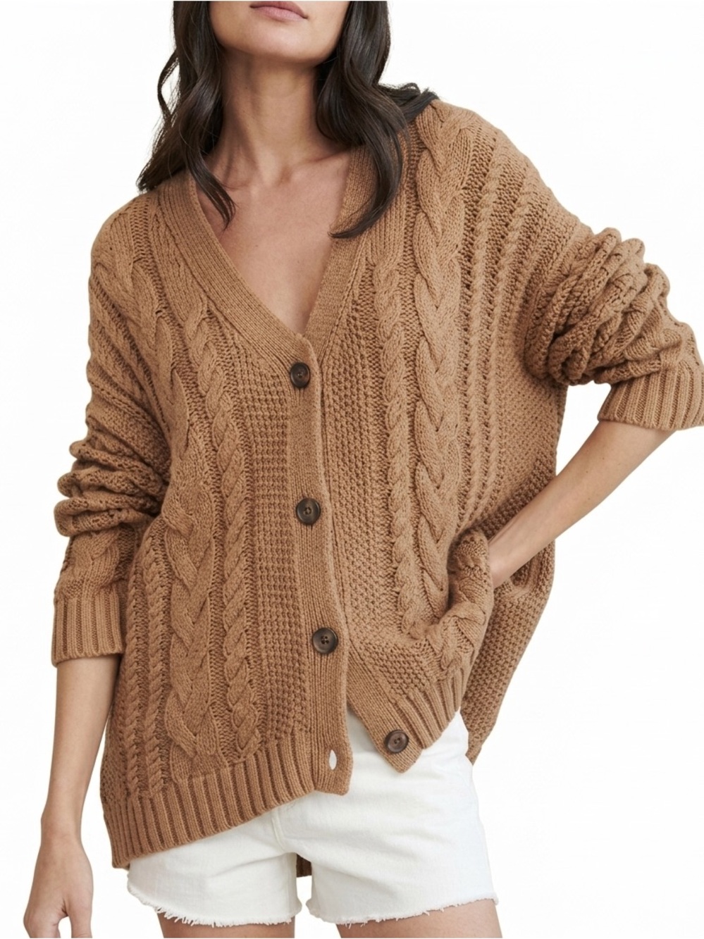 Jenni Kayne Cotton Cable Knit Cardigan Sweater